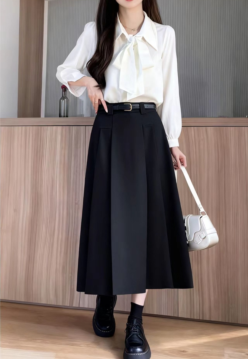 A-line drape business suit pleated skirt for women