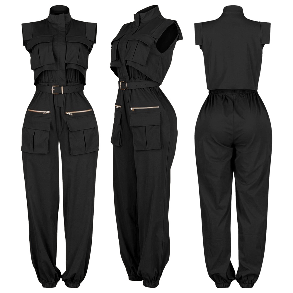 Many pocket cstand collar jumpsuit European style work clothing