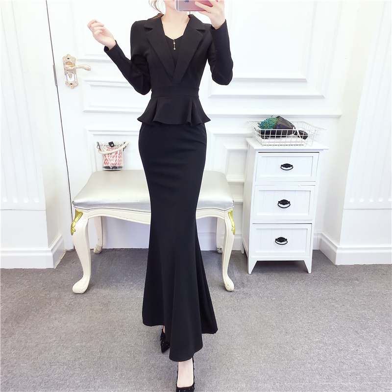 Autumn and winter formal dress package hip long dress