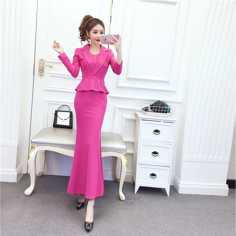 Autumn and winter formal dress package hip long dress