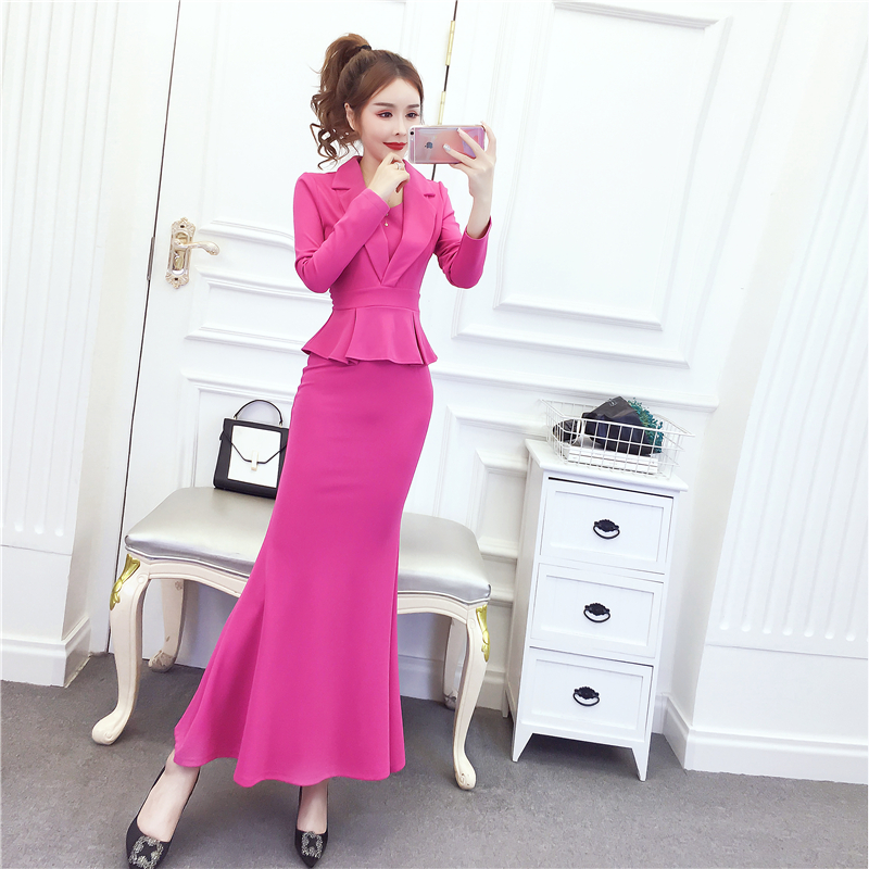 Autumn and winter formal dress package hip long dress