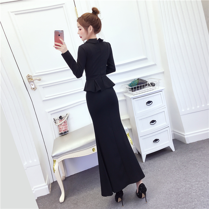 Autumn and winter formal dress package hip long dress