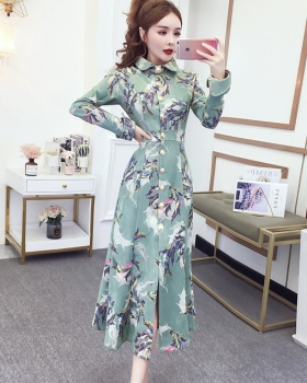 Slim printing fashion dress long leather cashmere coat