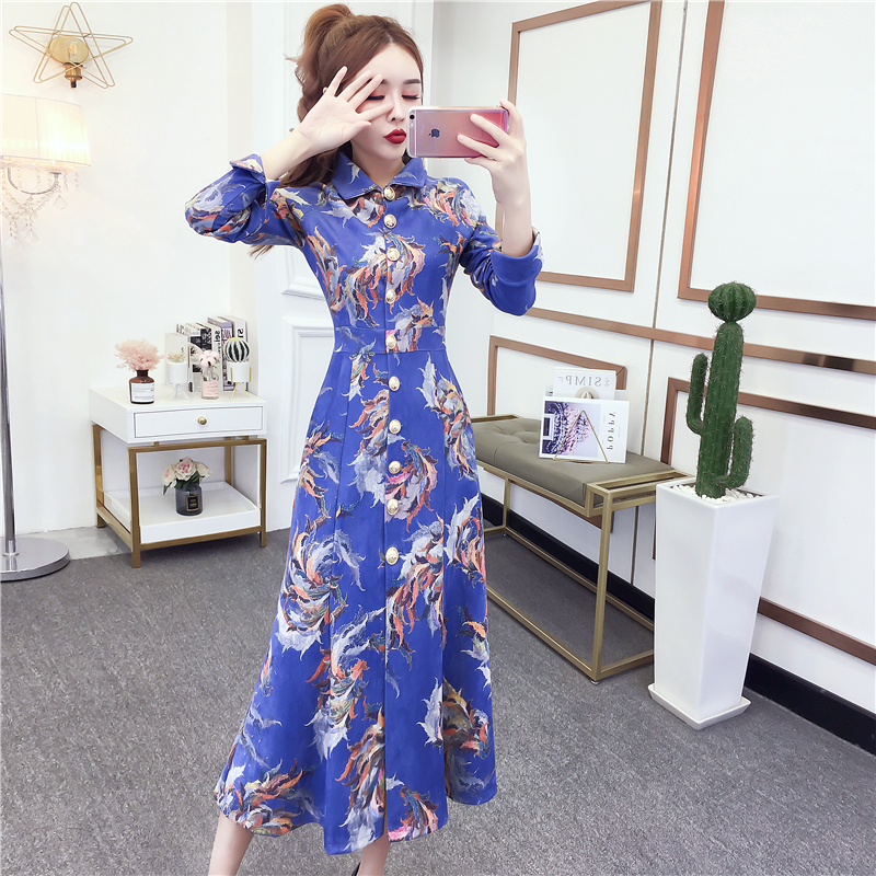 Slim printing fashion dress long leather cashmere coat