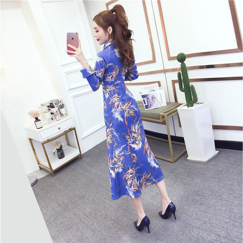 Slim printing fashion dress long leather cashmere coat