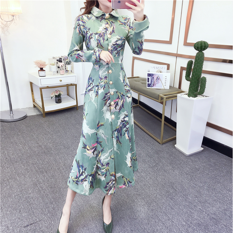 Slim printing fashion dress long leather cashmere coat