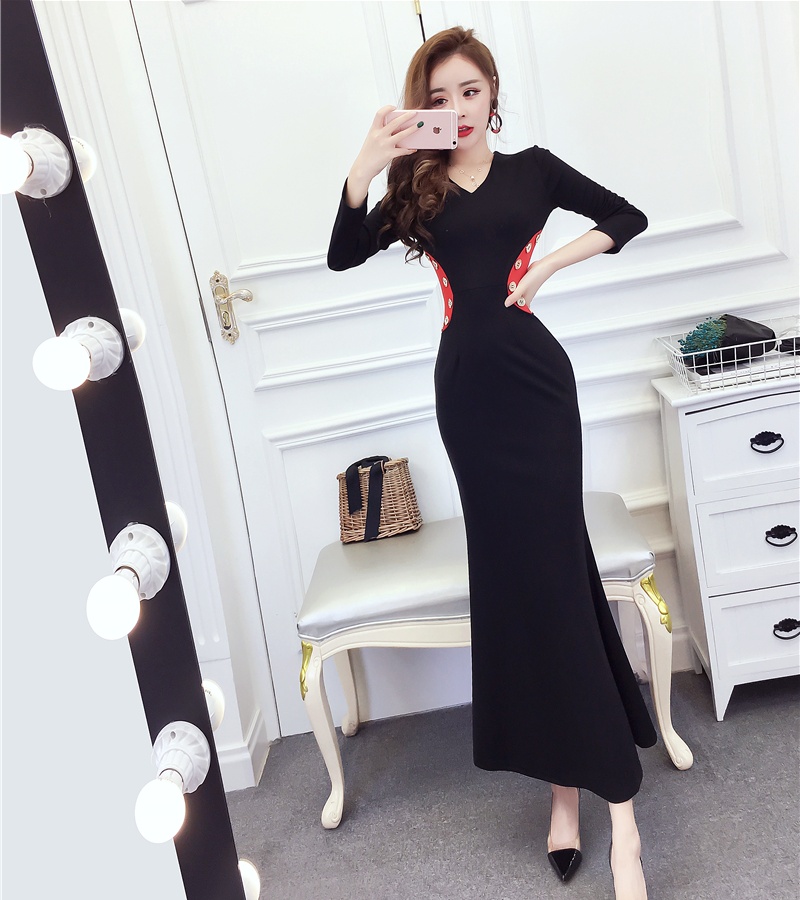 Mixed colors mermaid formal dress temperament long dress