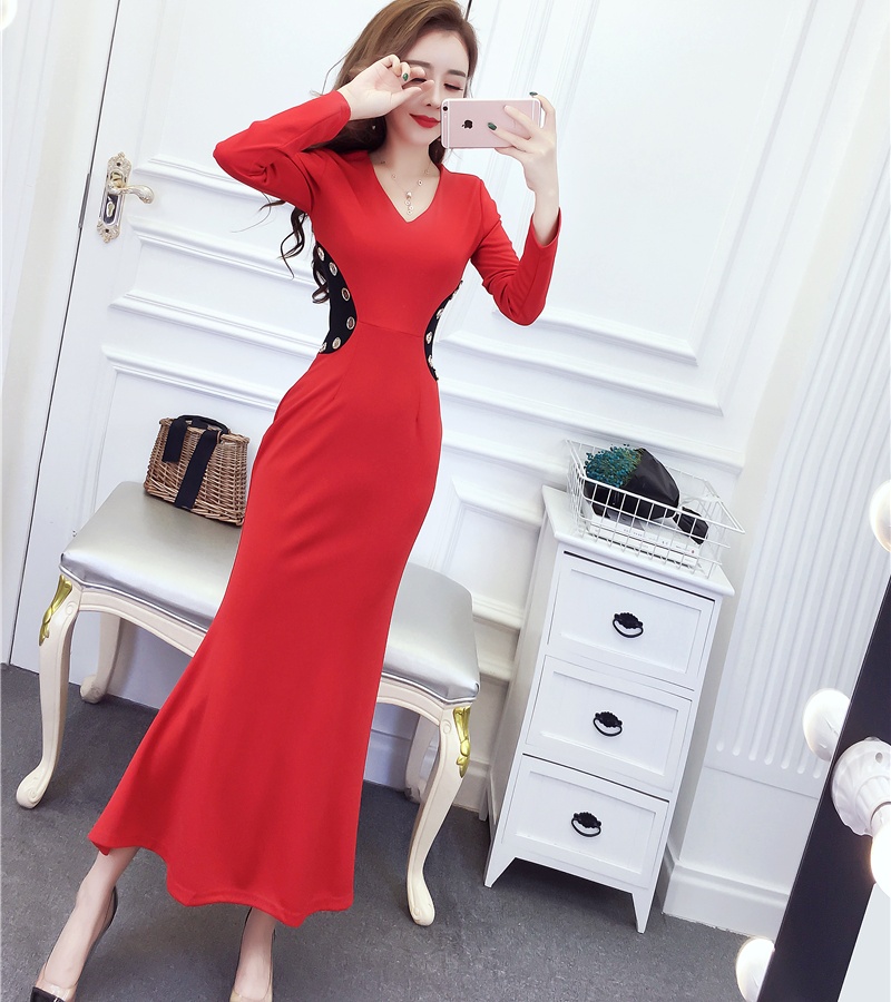 Mixed colors mermaid formal dress temperament long dress