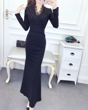 Package hip autumn and winter formal dress splice slim dress