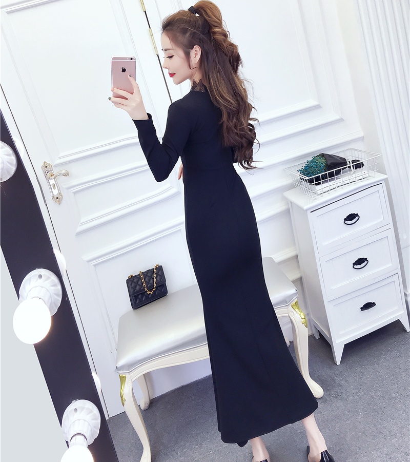 Package hip autumn and winter formal dress splice slim dress