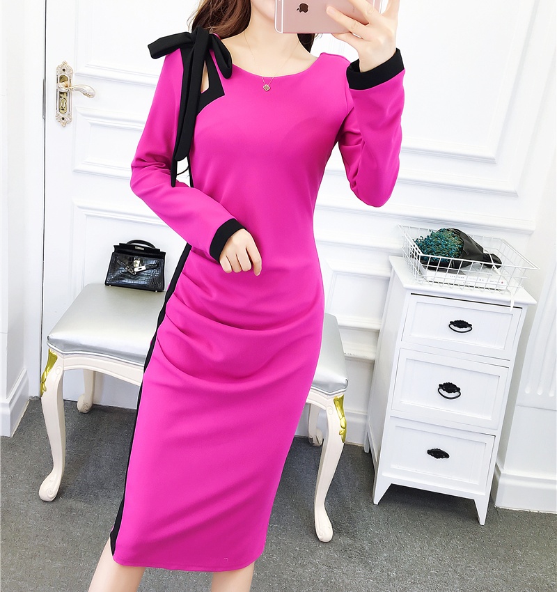 Fashion bow long mixed colors frenum autumn and winter dress