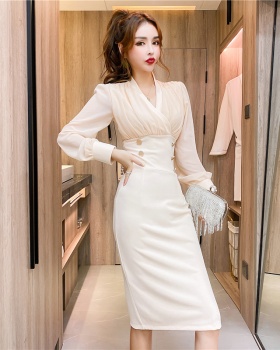 Chiffon fashion splice long sleeve dress