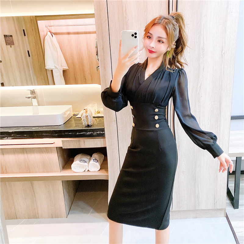 Chiffon fashion splice long sleeve dress