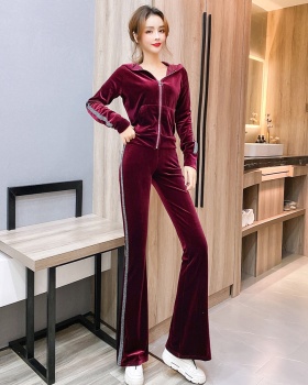 Casual tops mixed colors long pants a set