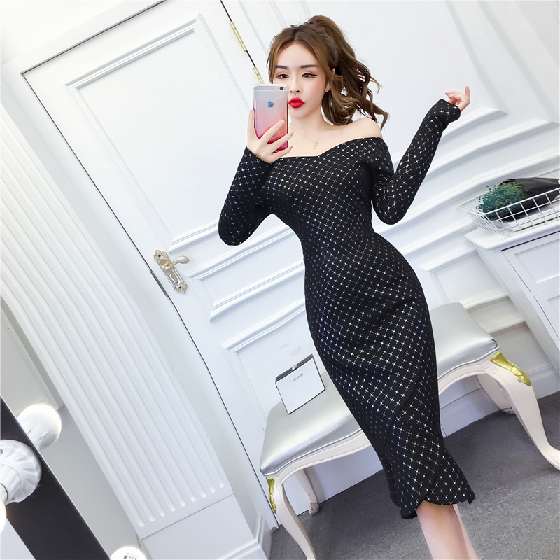 Fashion long horizontal collar strapless dress