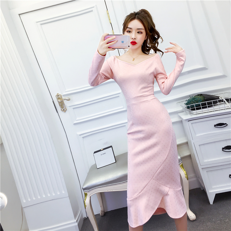 Fashion long horizontal collar strapless dress