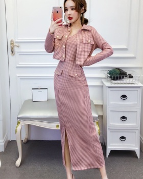 Printing coat autumn and winter long dress a set
