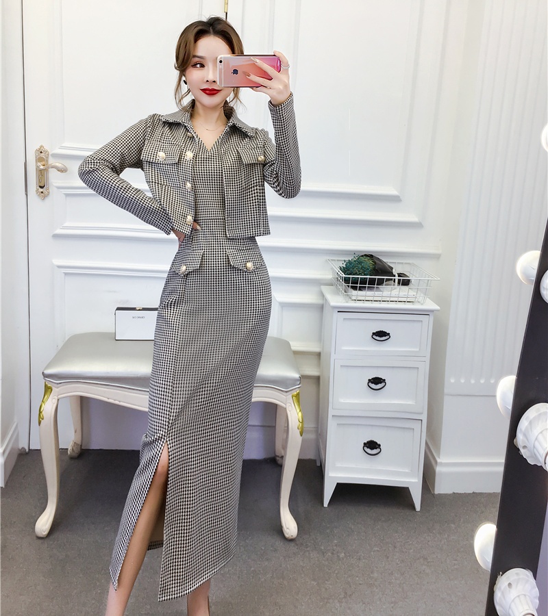 Printing coat autumn and winter long dress a set