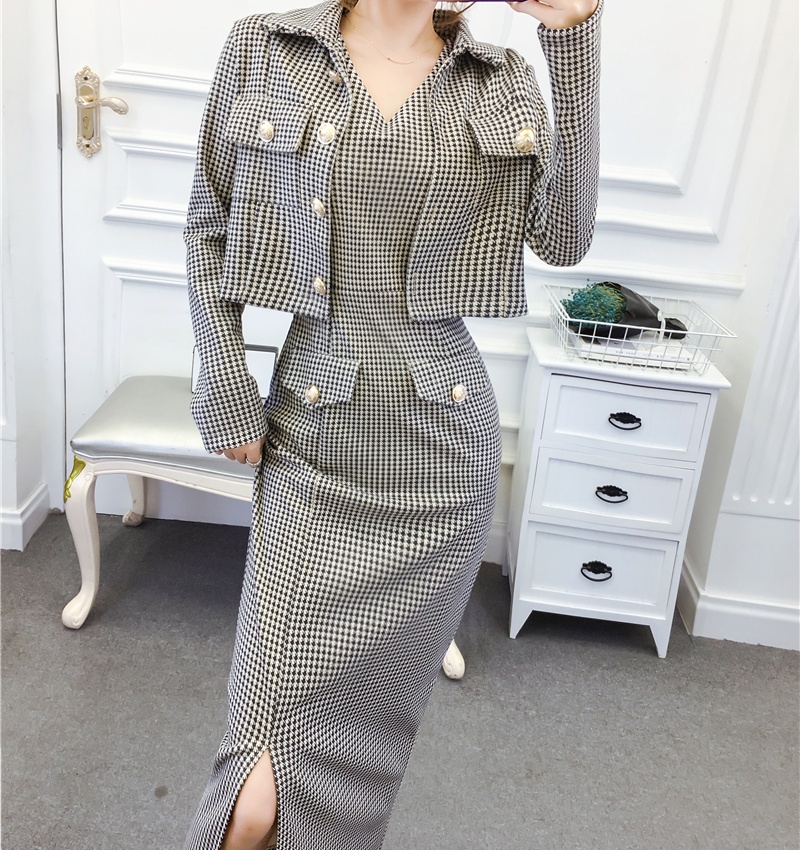 Printing coat autumn and winter long dress a set