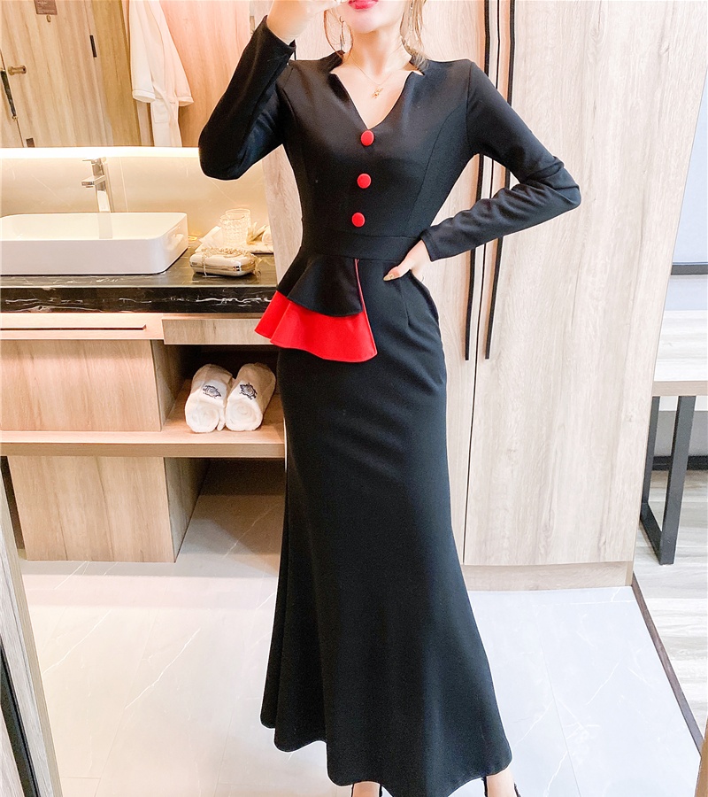 Package hip temperament long dress mixed colors dress