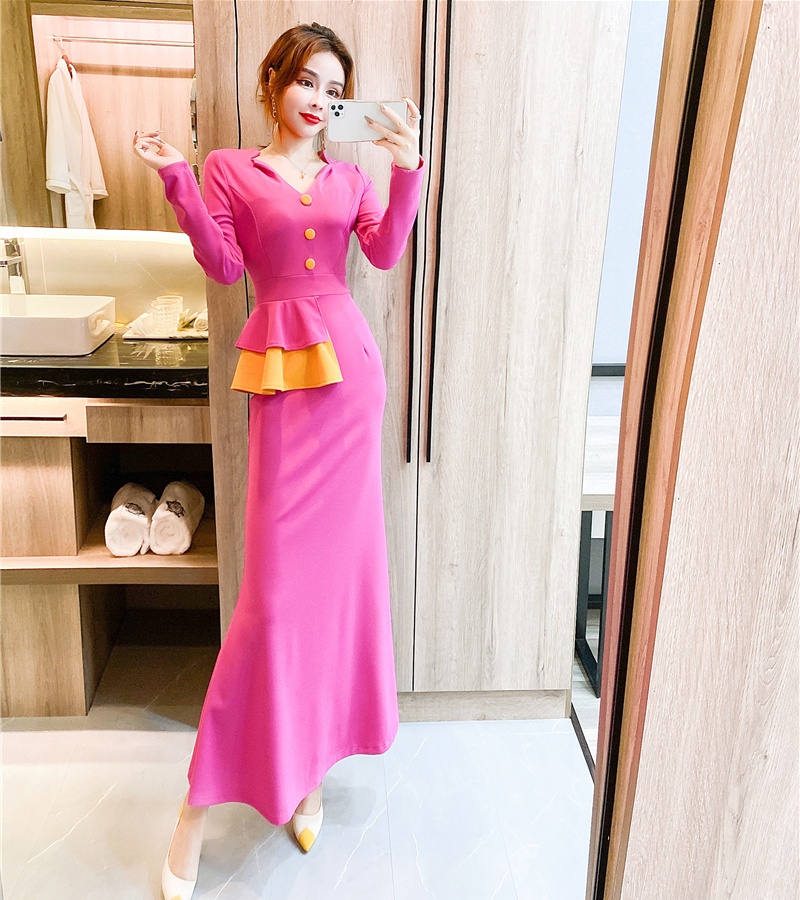 Package hip temperament long dress mixed colors dress