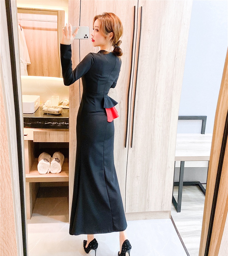 Package hip temperament long dress mixed colors dress