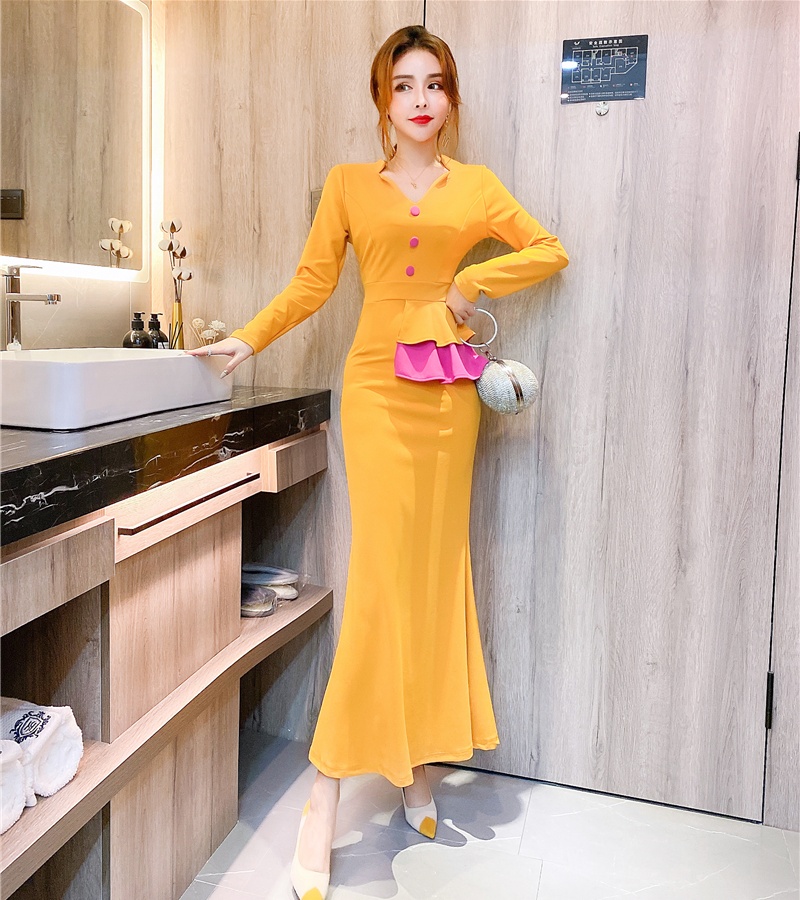 Package hip temperament long dress mixed colors dress