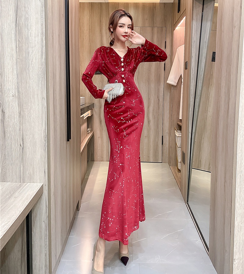 Printing temperament long dress autumn and winter dress