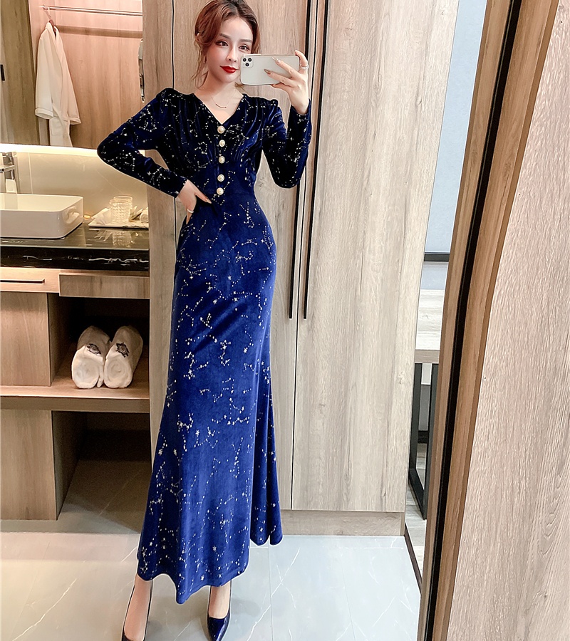 Printing temperament long dress autumn and winter dress