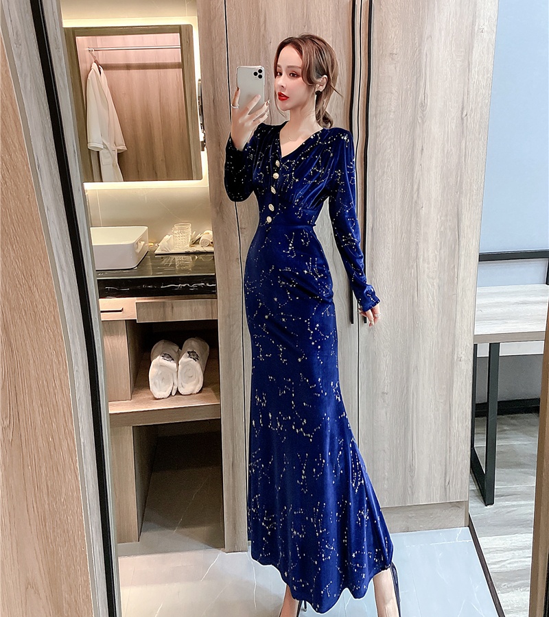 Printing temperament long dress autumn and winter dress