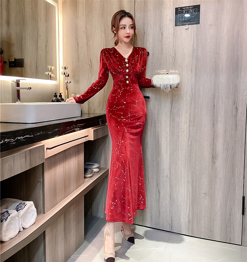 Printing temperament long dress autumn and winter dress