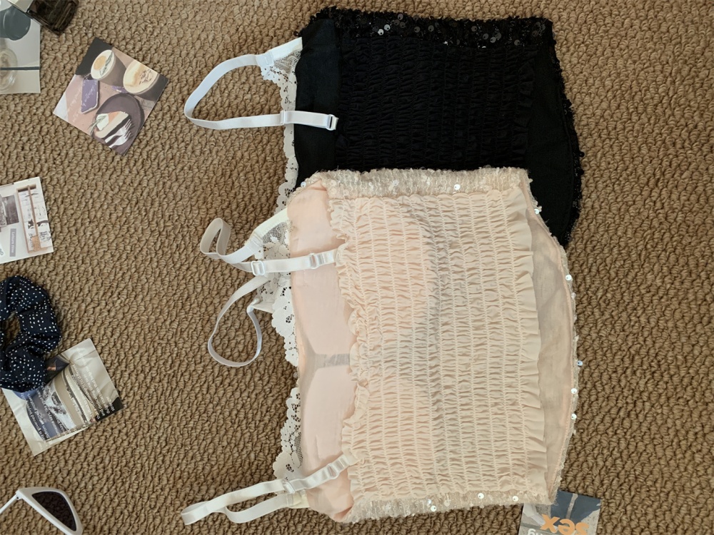 Lace enticement with chest pad sequins splice sling vest