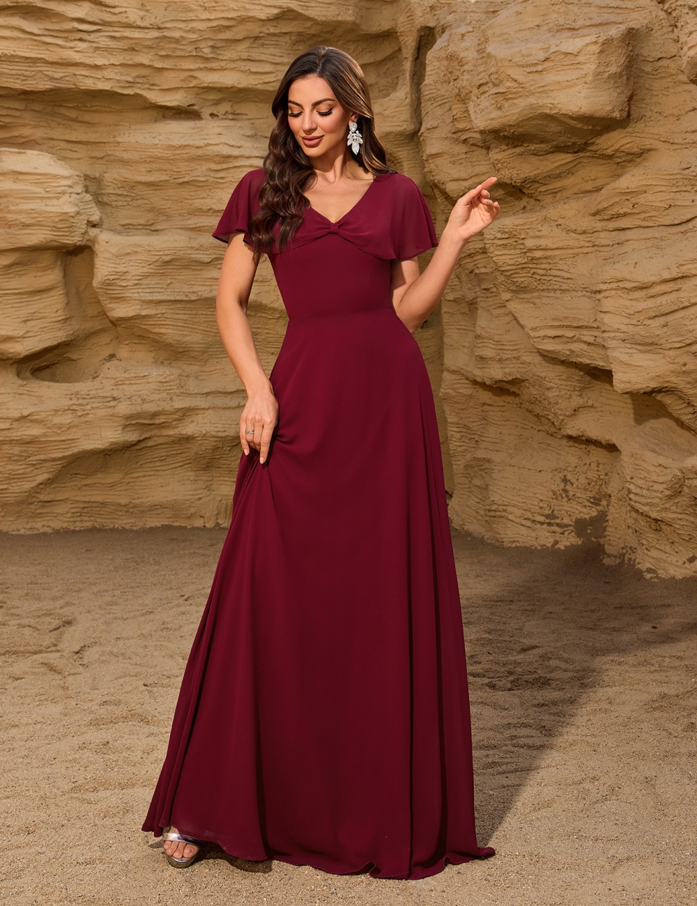 Bow big skirt shawl back zipper evening dress for women