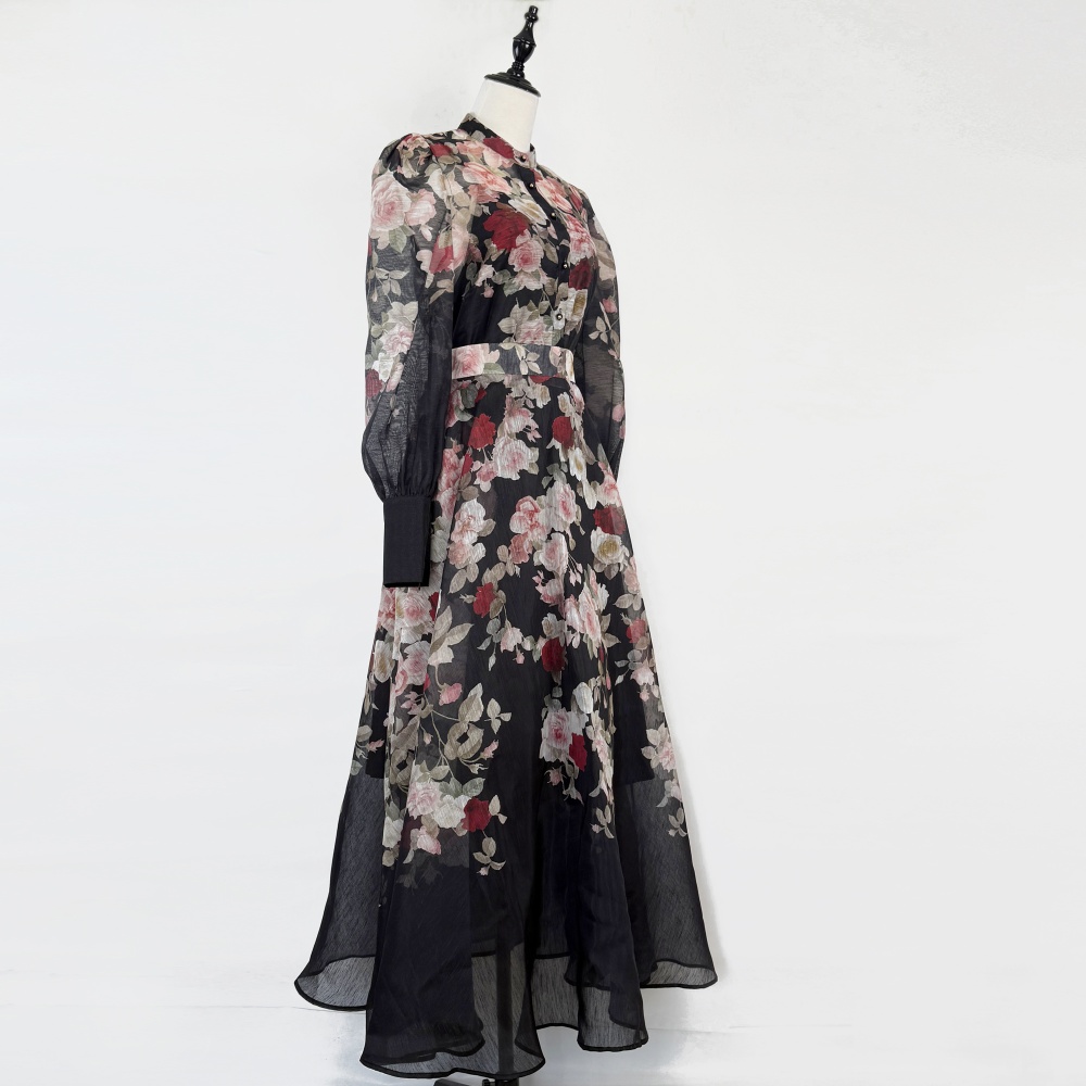 Retro canvas puff sleeve skirt long shirt a set