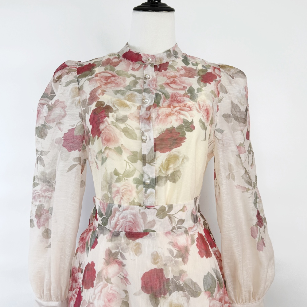Retro canvas puff sleeve skirt long shirt a set