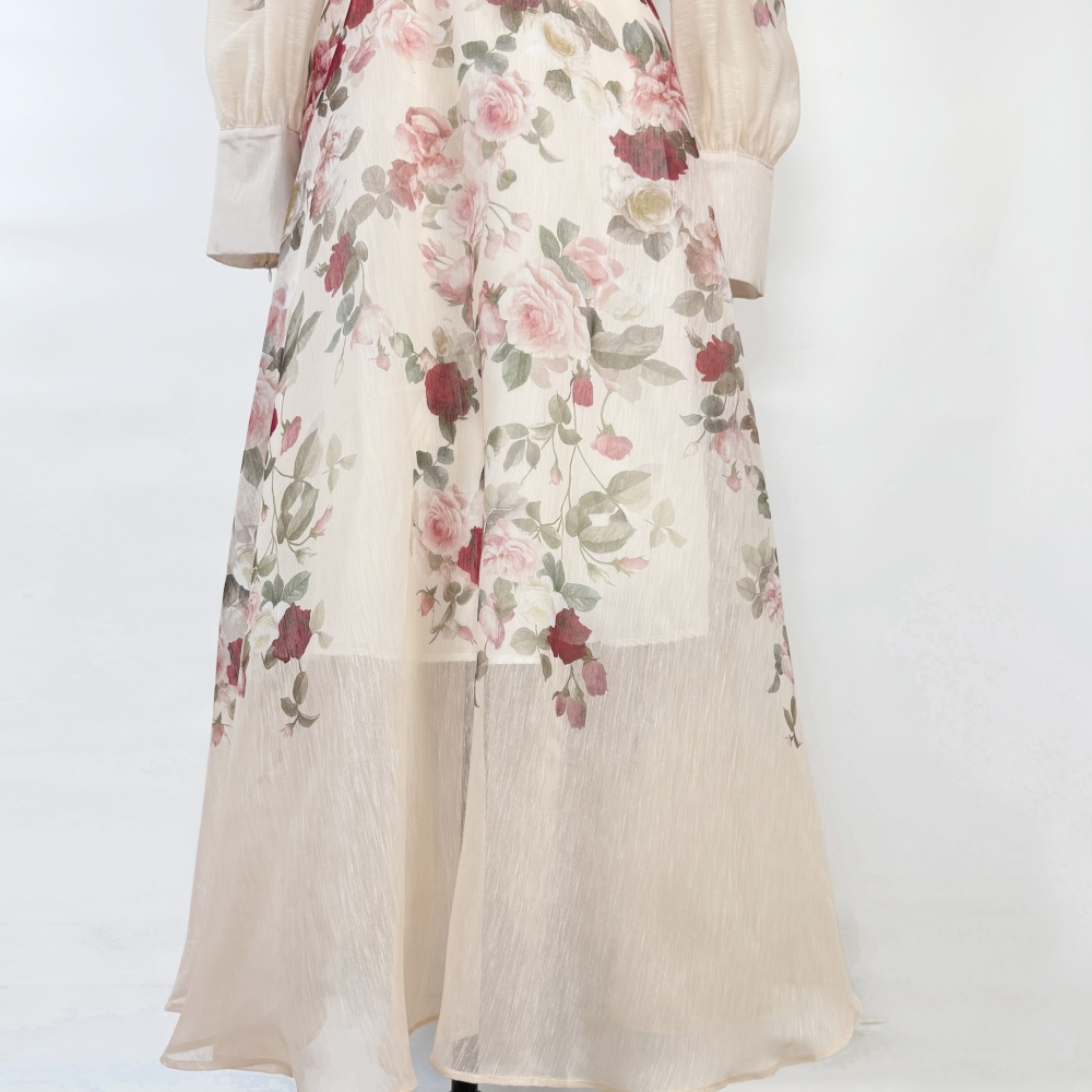 Retro canvas puff sleeve skirt long shirt a set