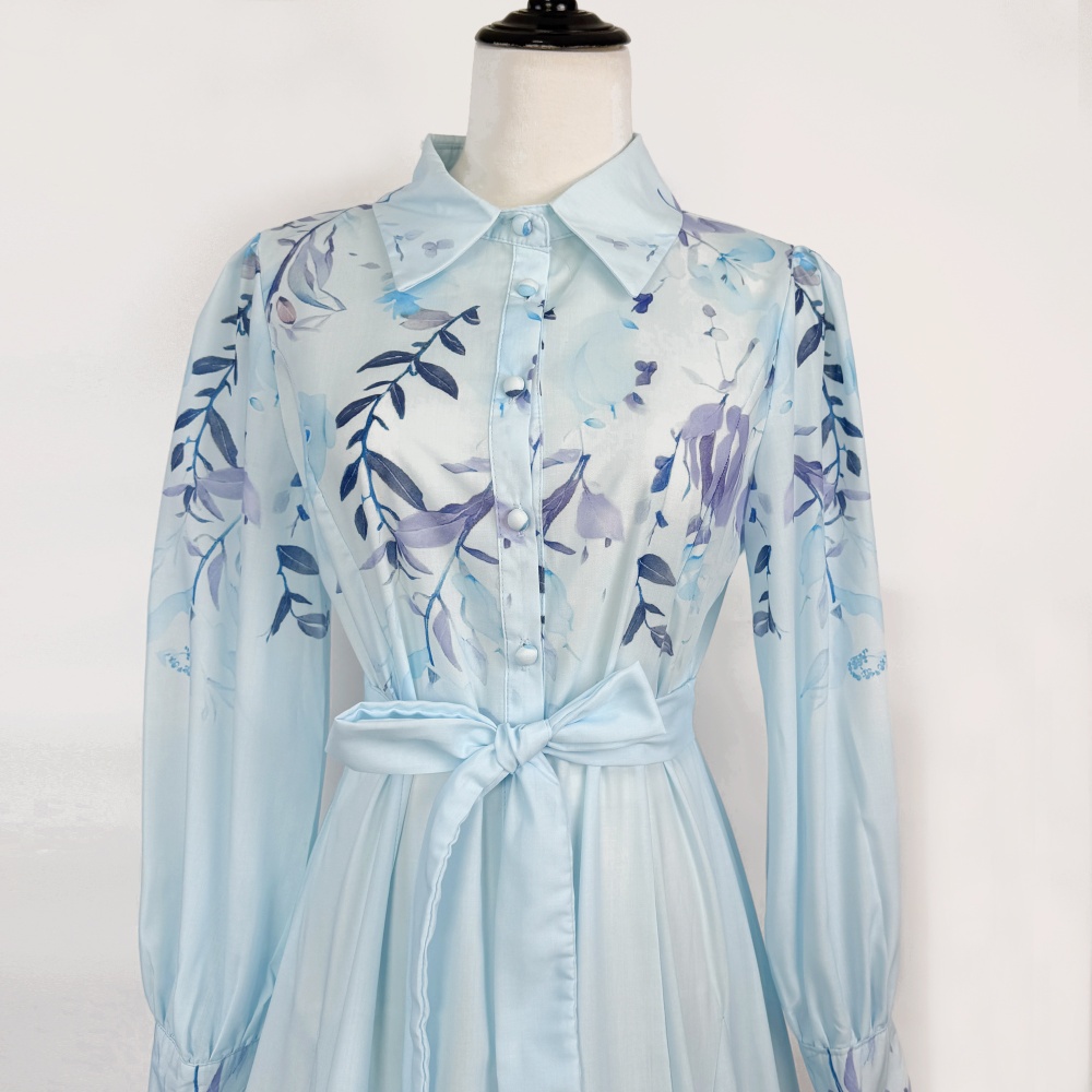 Printing lapel European style temperament retro autumn dress
