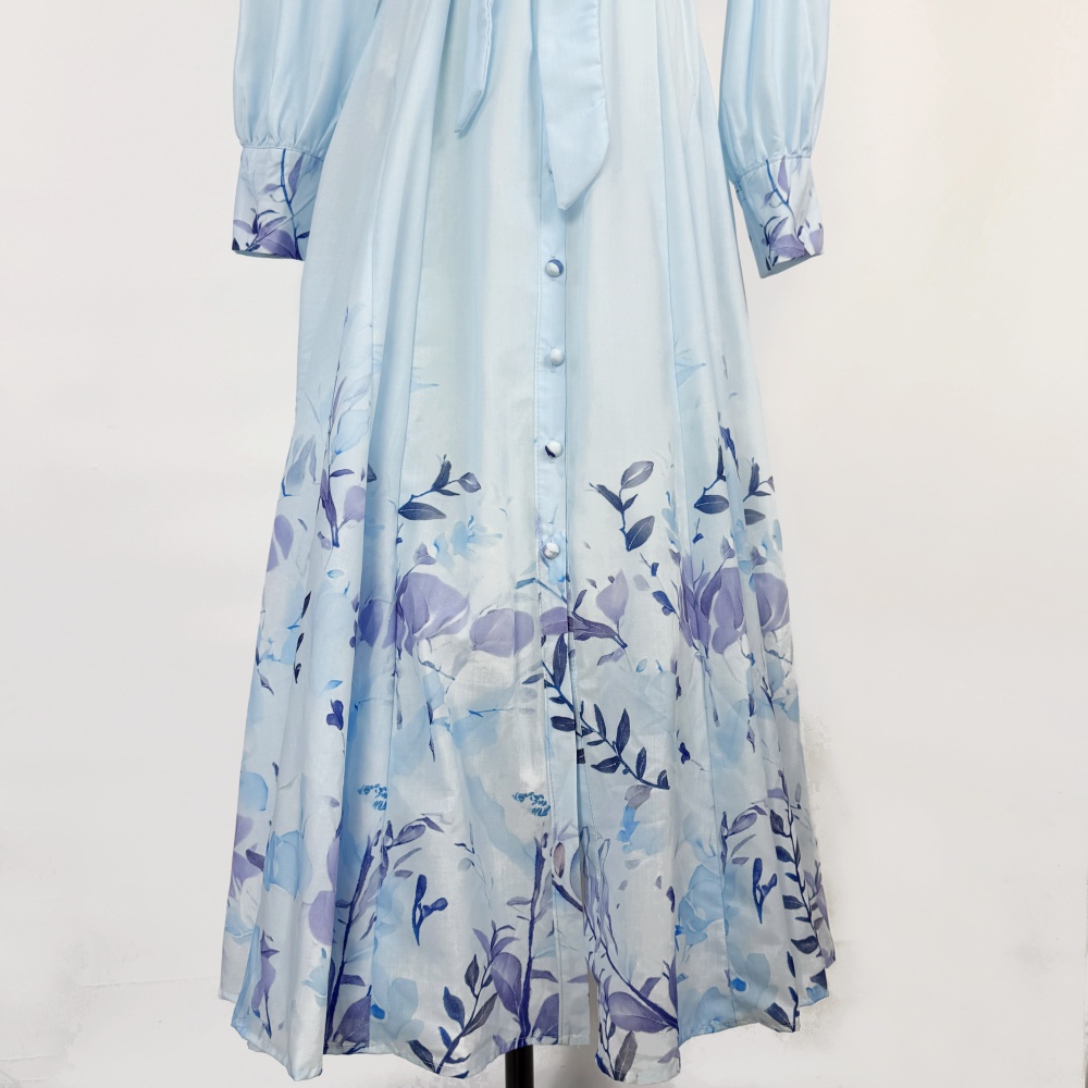 Printing lapel European style temperament retro autumn dress