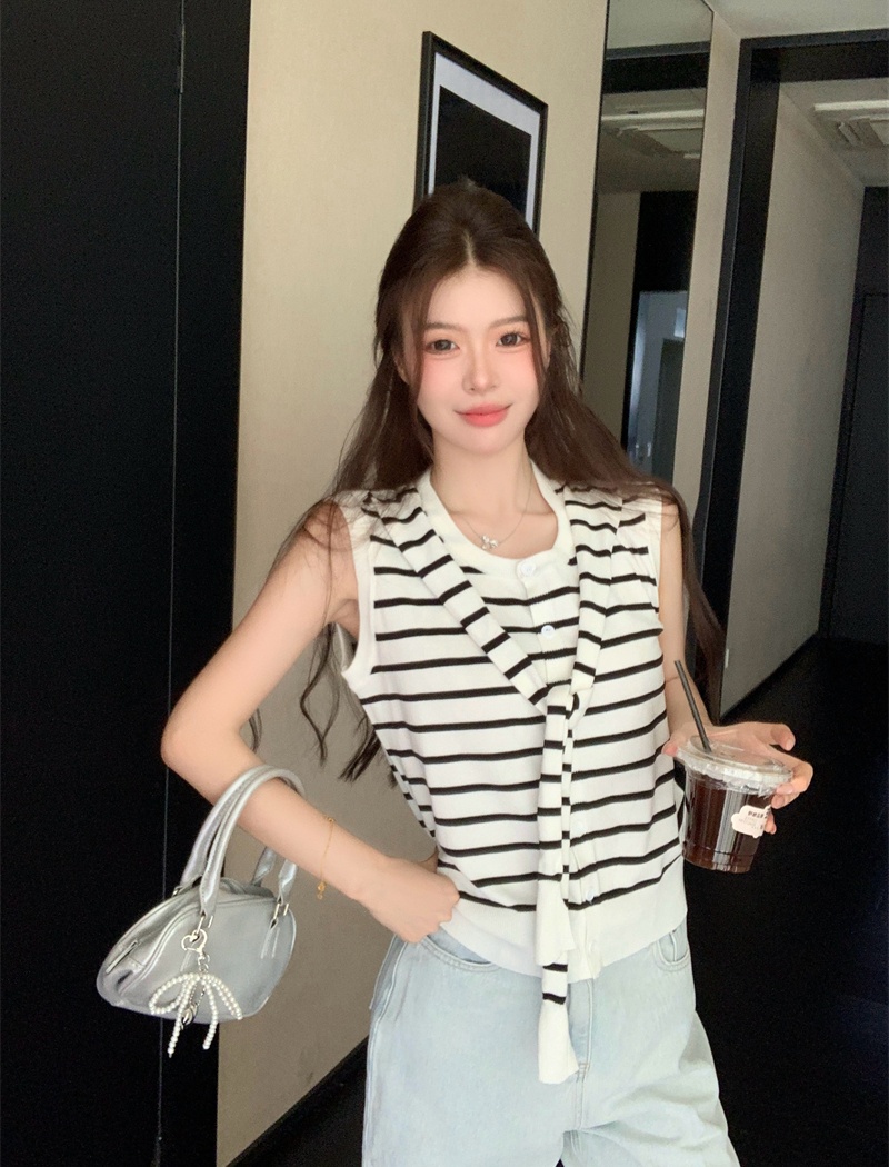 Stripe summer shawl retro knitted cardigan for women