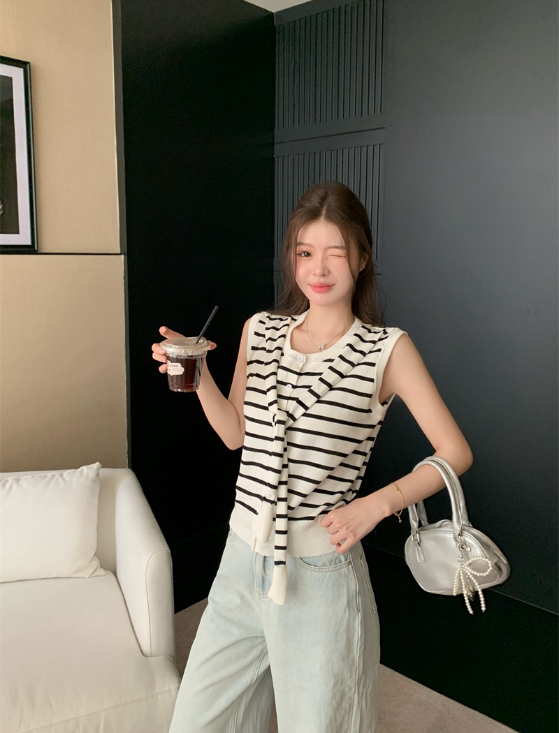 Stripe summer shawl retro knitted cardigan for women