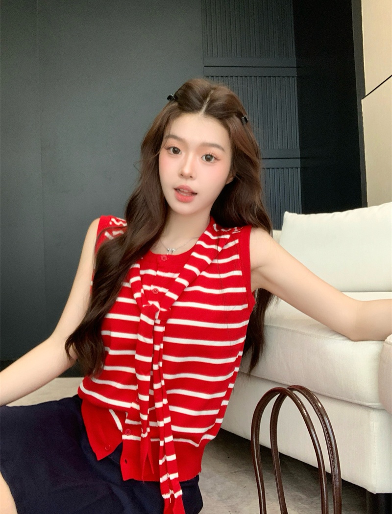 Stripe summer shawl retro knitted cardigan for women