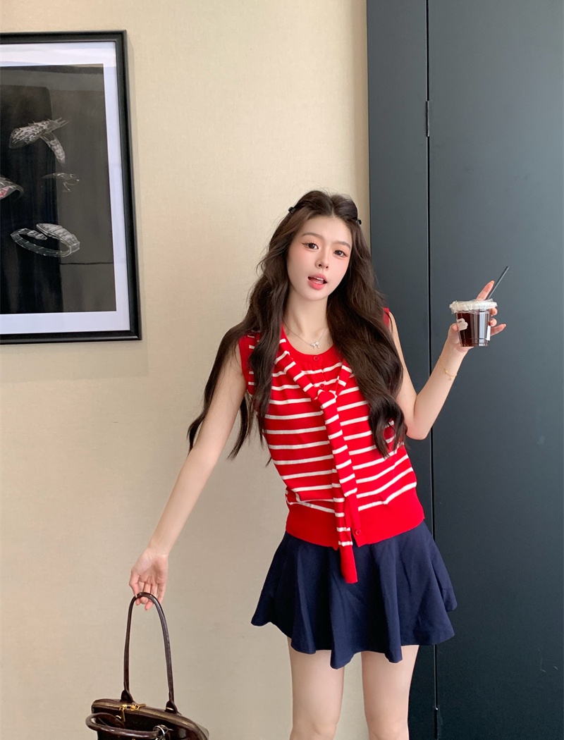 Stripe summer shawl retro knitted cardigan for women