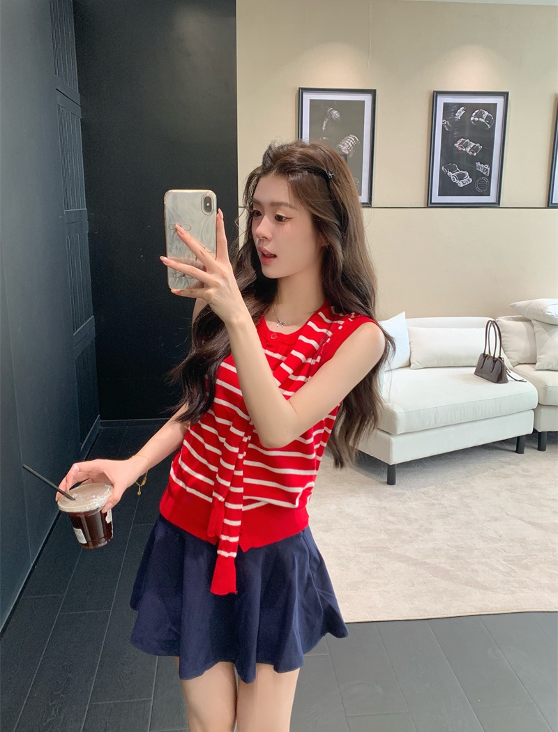 Stripe summer shawl retro knitted cardigan for women