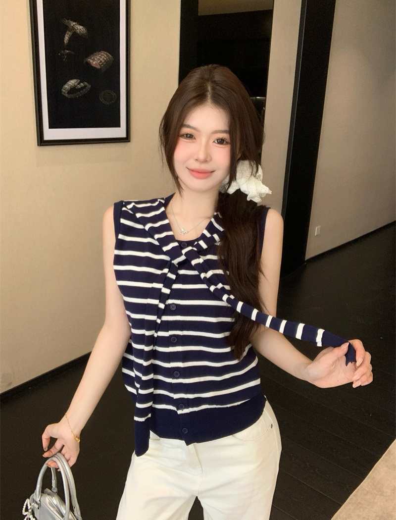 Stripe summer shawl retro knitted cardigan for women