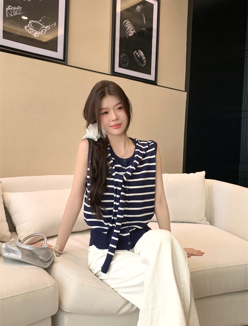 Stripe summer shawl retro knitted cardigan for women