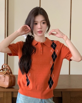 Knitted college style maiden tops quilted autumn shirts