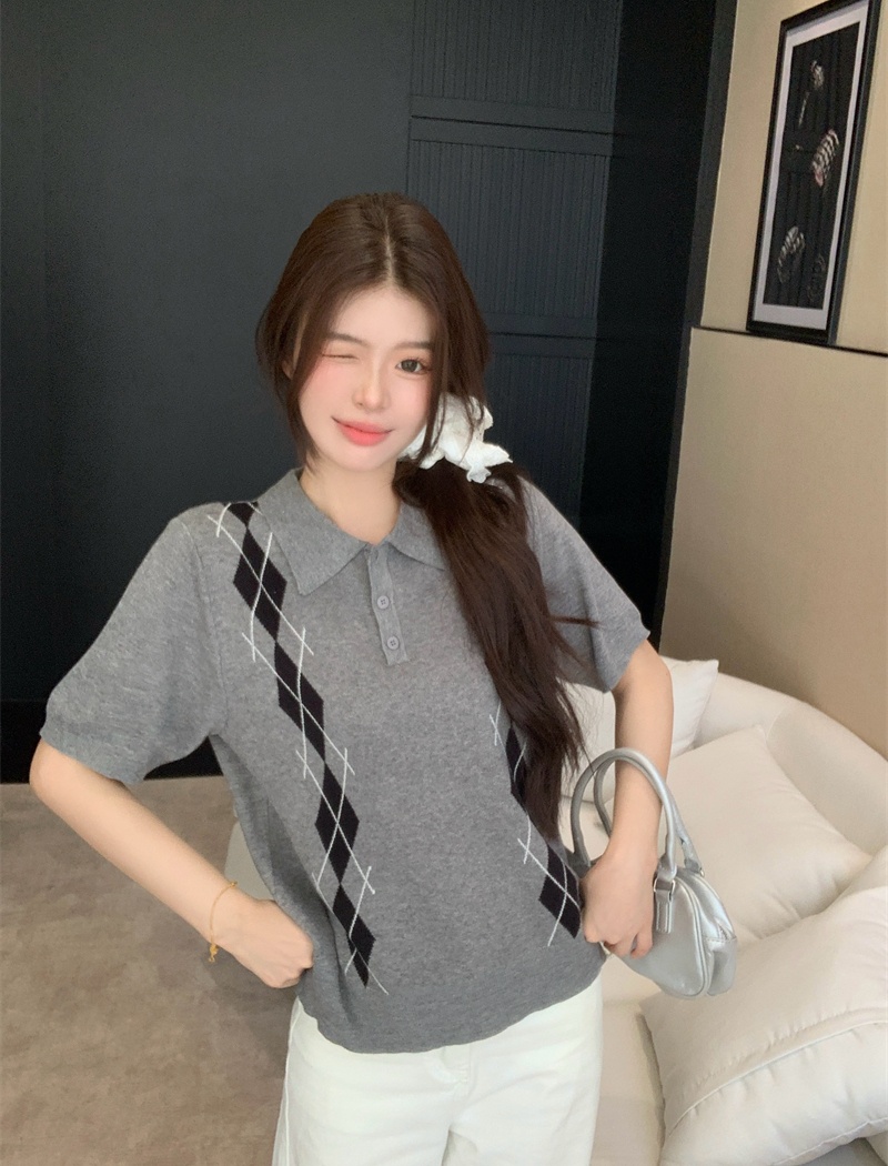Knitted college style maiden tops quilted autumn shirts
