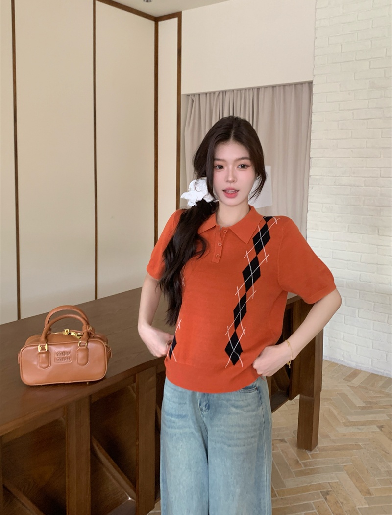 Knitted college style maiden tops quilted autumn shirts