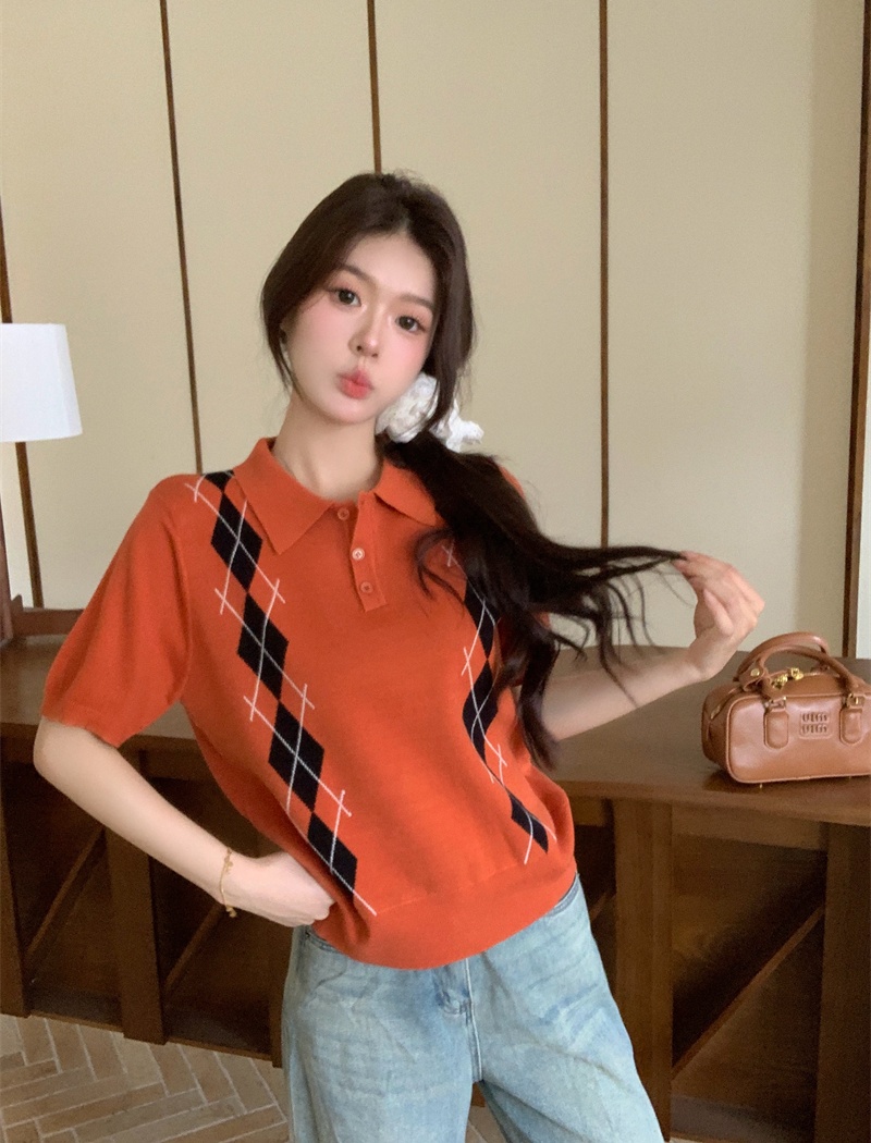 Knitted college style maiden tops quilted autumn shirts