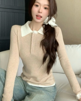 Mixed colors autumn inside the ride sweater slim lapel niche tops
